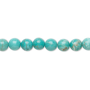 Bead, magnesite (dyed / stabilized), turquoise blue, 6mm round, B grade, Mohs hardness 3-1/2 to 4. Sold per 15-1/2&quot; to 16&quot; strand.