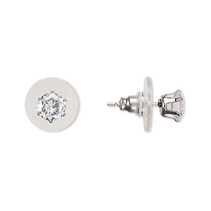 Earring, Everyday Jewelry, cubic zirconia and stainless steel, clear, 6mm round with post. Sold per 2 pairs.