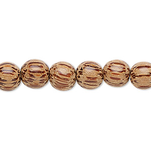 Bead, wood (waxed), 7-8mm hand-cut round. Sold per 15-1/2&quot; to 16&quot; strand.