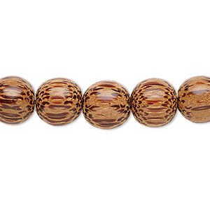Bead, wood (waxed), 9-10mm hand-cut round. Sold per 15-1/2&quot; to 16&quot; strand.