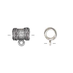 Bead, JBB Findings, antique silver-plated brass, 10x7.5mm textured round tube with ribbed ends and loop. Sold per pkg of 2.