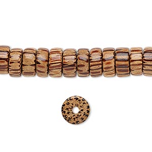 Bead, wood (waxed), 8x3.5mm hand-cut rondelle. Sold per 15-1/2&quot; to 16&quot; strand.