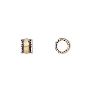 Bead, JBB Findings, antiqued brass, 7.5x5.5mm rondelle with beaded edge. Sold per pkg of 2.