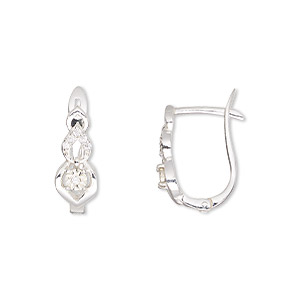Earring, Create Compliments&reg;, sterling silver and cubic zirconia, clear, 16x11mm leverback with hinged closure. Sold per pair.