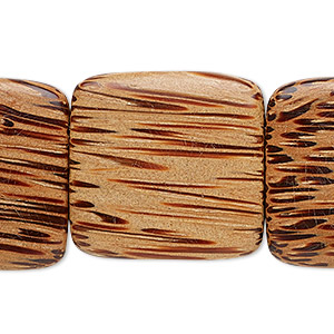 Bead, wood (waxed), 25x25mm hand-cut double-drilled rounded flat square. Sold per 15-1/2&quot; to 16&quot; strand.