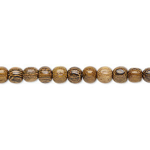 Bead, wood (waxed), 4-5mm hand-cut round. Sold per pkg of (2) 15-1/2&quot; to 16&quot; strands.
