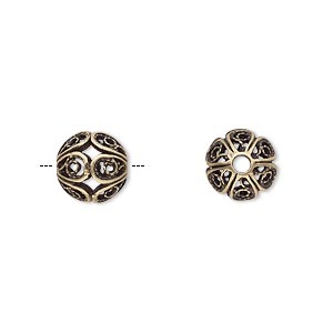 Bead, JBB Findings, antiqued brass, 9mm filigree round. Sold individually.