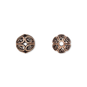 Bead, JBB Findings, antique copper-plated brass, 9mm filigree round. Sold individually.