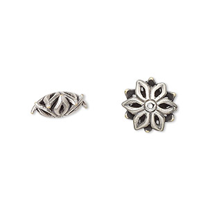 Bead, JBB Findings, antiqued silver-plated brass, 12x5mm flower rondelle. Sold per pkg of 2.