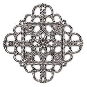 Focal, gunmetal-plated steel, 35x35mm single-sided filigree square, 8 loops. Sold per pkg of 10.