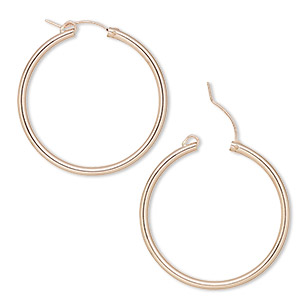 Earring, 14Kt rose gold-filled, 34.5mm flexible round hoop with latch-back closure. Sold per pair.