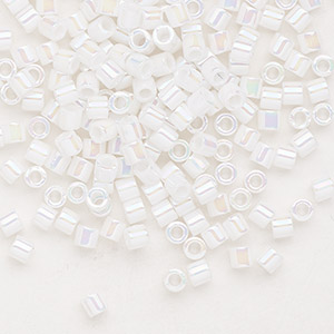 Seed bead, Delica&reg;, glass, opaque rainbow white pearl, (DBL0202), #8 round. Sold per 7.5-gram pkg.