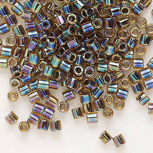 Seed bead, Delica&reg;, glass, translucent blue-lined rainbow light topaz, (DBL0089), #8 round. Sold per 250-gram pkg.