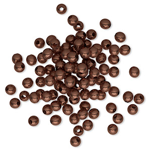 Bead, antique copper-plated brass, 3mm round. Sold per pkg of 100.