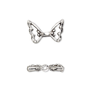 Bead, antique silver-plated pewter (tin-based alloy), 17.5x11mm open wings. Sold per pkg of 2.
