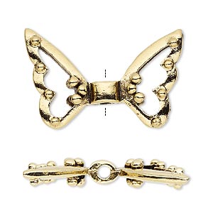 Bead, antique gold-plated pewter (tin-based alloy), 33x21mm open wings. Sold individually.