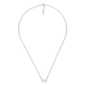 Necklace, cubic zirconia and sterling silver, clear, 25x4mm 3-link connector, 18 inches with 1-inch extender chain and springring clasp. Sold individually.