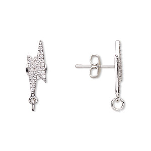 Earstud, cubic zirconia and imitation rhodium-plated brass, clear, 18 ...