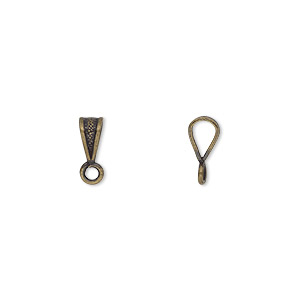 Bail, antique gold-plated brass, 7x4mm double-sided textured with closed loop. Sold per pkg of 20.