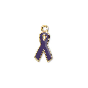 Charm, epoxy and gold-plated aluminum, purple, 15x9mm single-sided ...