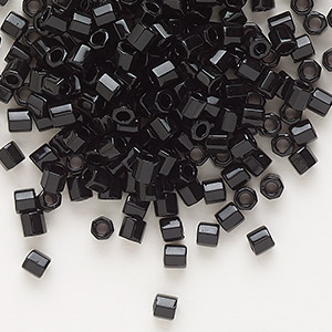 Seed bead, Delica&reg;, glass, opaque black, (DBLC-0010), #8 cut. Sold per 7.5-gram pkg.