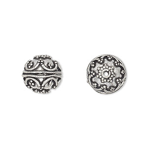 Bead, antique silver-plated brass, 11mm beaded round. Sold per pkg of 4.