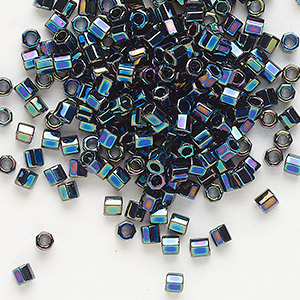 Seed bead, Delica&reg;, glass, opaque rainbow black, (DBLC0005), #8 cut. Sold per 7.5-gram pkg.