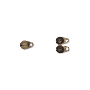 Bead tip, antique gold-plated brass, 6.5x4mm side clamp-on with closed loop. Sold per pkg of 100.