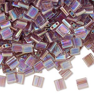 Bead, Miyuki, TILA&reg;, glass, transparent rainbow light amethyst, (TL256), 5mm square with (2) 0.8mm holes, fits up to 3mm beads. Sold per 10-gram pkg.