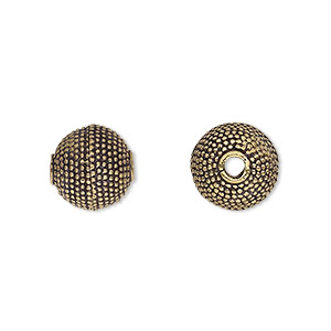 Bead, antique gold-finished brass, 12mm textured round, 2.5mm hole. Sold per pkg of 2.
