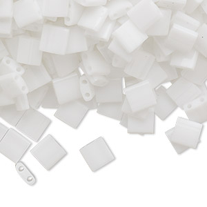 Bead, Miyuki, TILA&reg;, glass, opaque white, (TL-402), 5mm square with (2) 0.8mm holes, fits up to 3mm beads. Sold per 10-gram pkg.