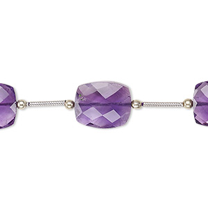 Bead, amethyst (natural), 12x10mm-14x10mm hand-cut faceted rectangle, B grade, Mohs hardness 7. Sold per pkg of 5 beads.