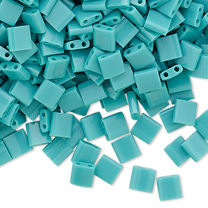 Bead, Miyuki, TILA&reg;, glass, opaque mint green, (TL412), 5mm square with (2) 0.8mm holes, fits up to 3mm beads. Sold per 10-gram pkg.