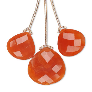 Bead, carnelian (dyed / heated), 14x14mm and 18x18mm hand-cut top-drilled faceted pear, B grade, Mohs hardness 6-1/2 to 7. Sold per pkg of 3 beads.