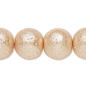 Bead, glass, opaque champagne, 16mm textured round. Sold per 15-1/2&quot; to 16&quot; strand.