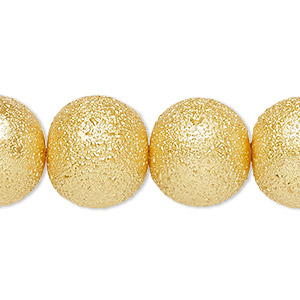 Bead, glass, opaque gold, 16mm textured round. Sold per 15-1/2&quot; to 16&quot; strand.