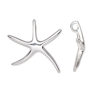 Pendant, sterling silver, 25.2x25mm single-sided starfish. Sold individually.