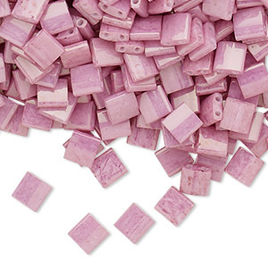 Bead, Miyuki, TILA&reg;, glass, opaque luster rose, (TL599), 5mm square with (2) 0.8mm holes, fits up to 3mm beads. Sold per 10-gram pkg.