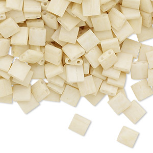 Bead, Miyuki, TILA&reg;, glass, opaque satin matte ivory, (TL2021), 5mm square with (2) 0.8mm holes, fits up to 3mm beads. Sold per 10-gram pkg.