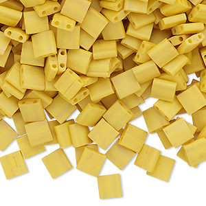 Bead, Miyuki, TILA&reg;, glass, opaque satin matte rich yellow, (TL2311), 5mm square with (2) 0.8mm holes, fits up to 3mm beads. Sold per 10-gram pkg.