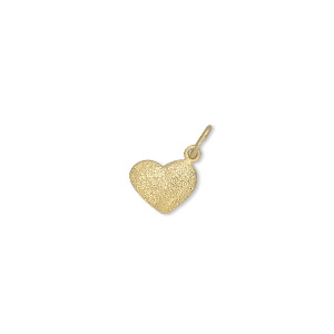 Charm, gold-finished sterling silver 9x7mm double-sided stardust puffed heart. Sold individually.