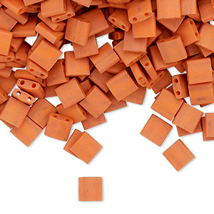 Bead, Miyuki, TILA&reg;, glass, opaque satin matte dark orange, (TL2315), 5mm square with (2) 0.8mm holes, fits up to 3mm beads. Sold per 40-gram pkg.