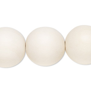 Bead, Taiwanese cheesewood (dyed / waxed), white, 19-20mm round. Sold per 15-1/2&quot; to 16&quot; strand.