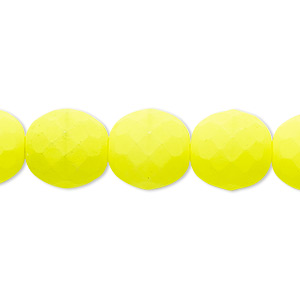 Bead, Preciosa, Czech painted fire-polished glass, matte neon yellow, 12mm faceted round. Sold per 8-inch strand, approximately 15 beads.
