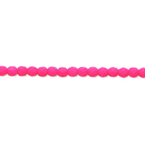 Bead, Preciosa, Czech painted fire-polished glass, matte neon pink, 3mm faceted round. Sold per 8-inch strand, approximately 65 beads.