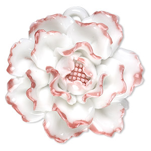 Focal, porcelain, pink and opaque white, 41x40mm-45x45mm single-sided carnation with partially hidden loop. Sold individually.