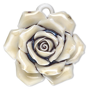 Focal, porcelain, light yellow / dark blue / opaque white, 38x38mm-43x43mm single-sided rose with partially hidden loop. Sold individually.