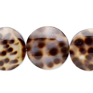 Bead, laminated tiger cowrie shell (assembled), 20mm double-sided flat round, Mohs hardness 3-1/2. Sold per pkg of 5.