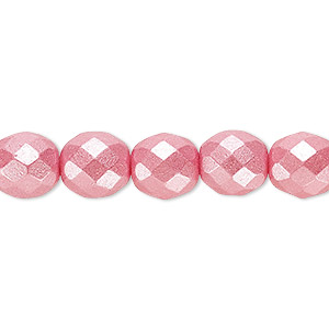 Bead, Czech fire-polished dipped d&#233;cor glass, pearlescent dusty rose, 10mm faceted round. Sold per 15-1/2&quot; to 16&quot; strand.