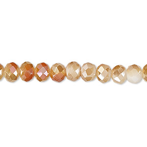 Bead, Celestial Crystal&reg;, 48-facet, opaque white with half-coat orange AB, 6x4mm faceted rondelle. Sold per 15-1/2&quot; to 16&quot; strand, approximately 100 beads.